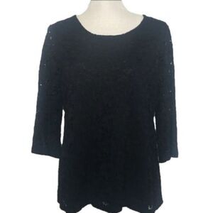 Alfani Black lace women's‎ 3/4 length sleeve medium zipper black blouse